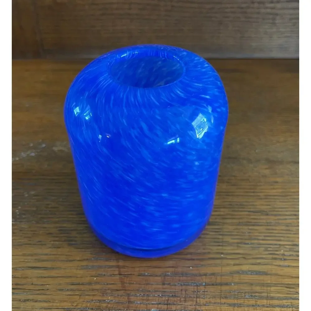 Art Glass Cobalt Blue & White Swirl Small Vase 4